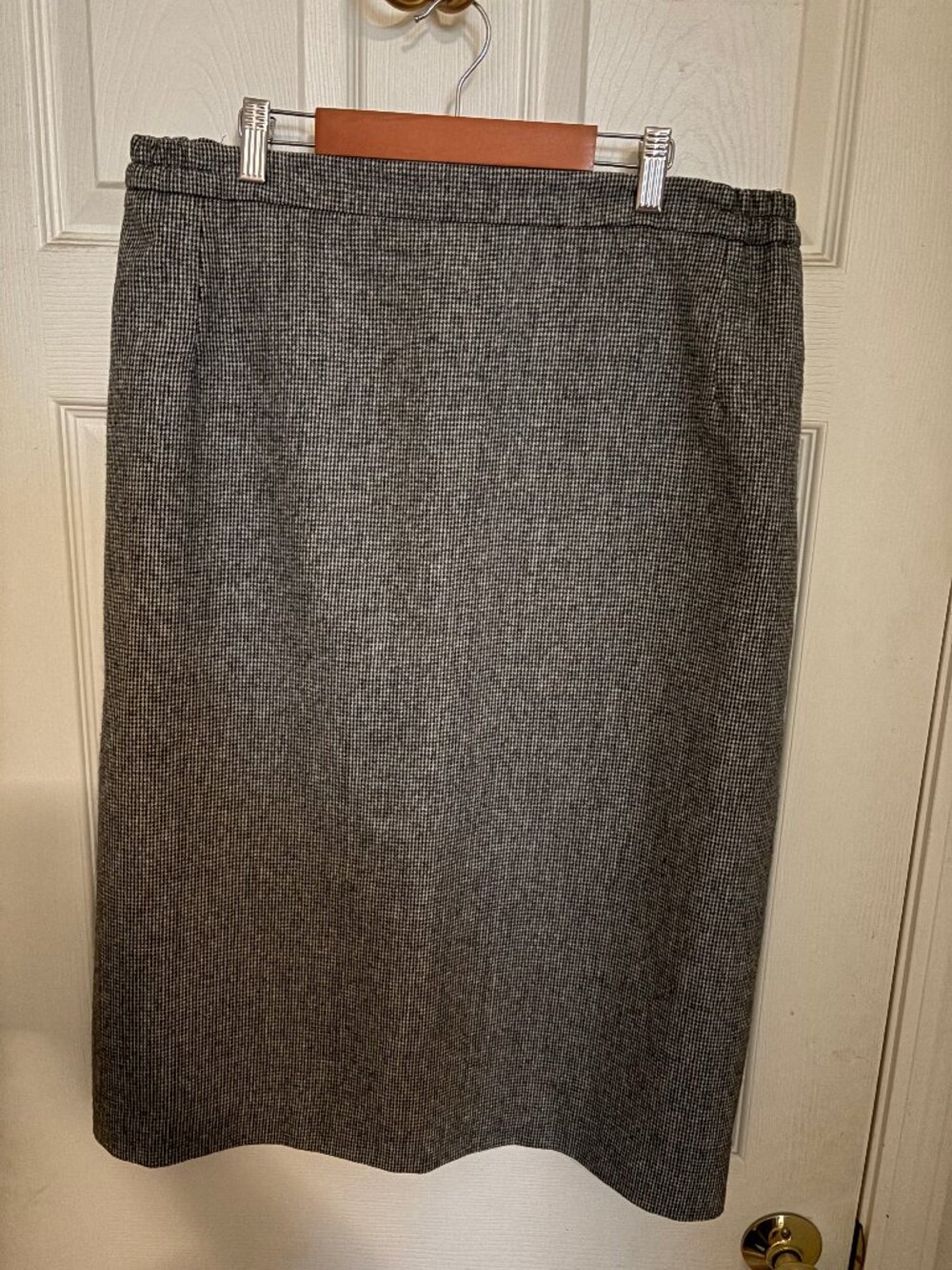 Vintage Tweed Houndstooth Pencil Skirt Gray Black High Waisted Lined Size 16